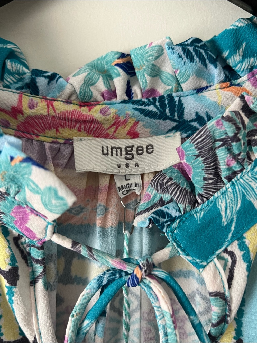 Umgee Teal & Multi-Color Floral Ruffle Tie-Neck Mini Dress - Picture 2 of 11